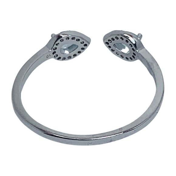 Aquamarine Pear Open Front Ring Sz 10 Rhodium Plated Marquise pretty - Picture 7 of 16